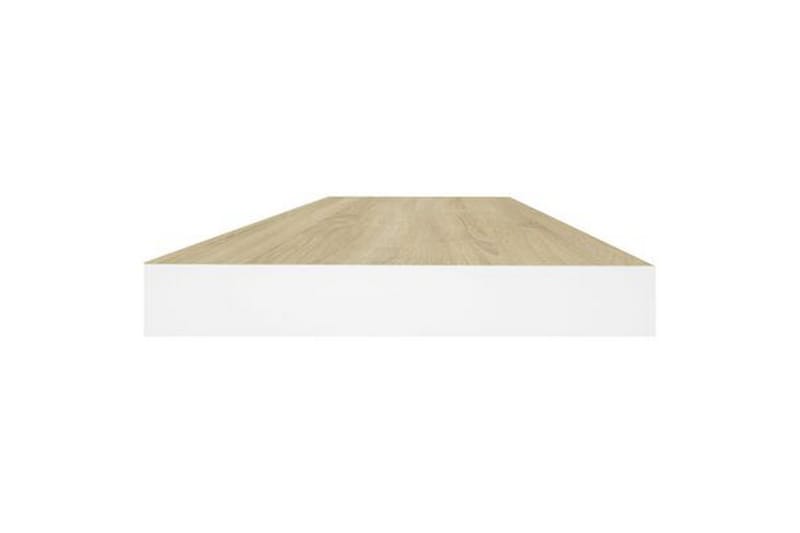 Flytende vegghyller 2 stk eik og hvit 60x23,5x3,8 cm MDF - Hvit - Oppbevaring - Hylle - Vegghylle