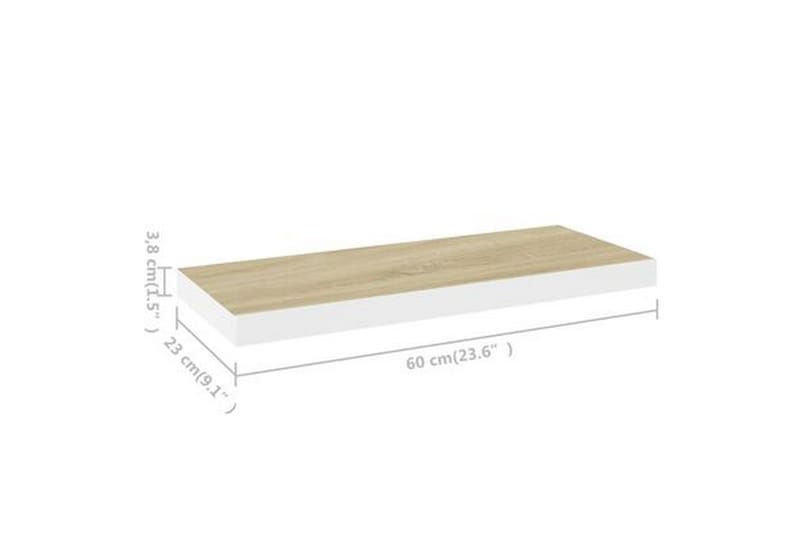 Flytende vegghyller 2 stk eik og hvit 60x23,5x3,8 cm MDF - Hvit - Oppbevaring - Hylle - Vegghylle