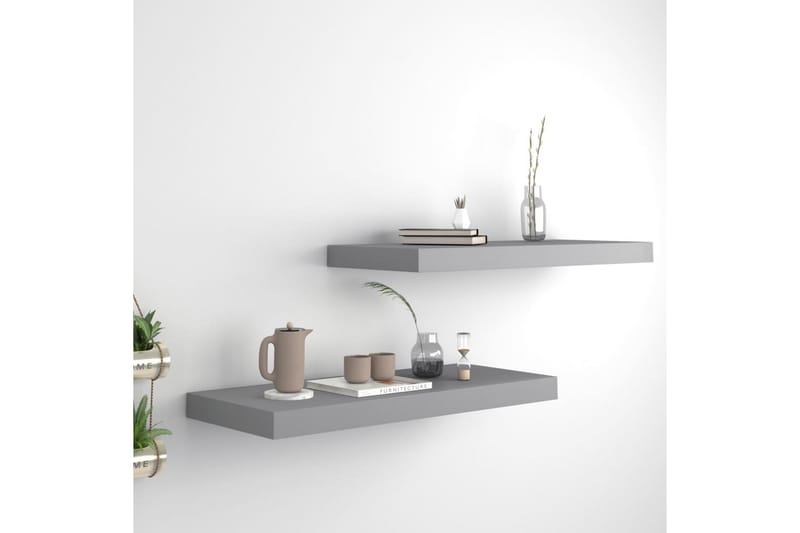 Flytende vegghyller 2 stk grå 60x23,5x3,8 cm MDF - Oppbevaring - Hylle - Vegghylle