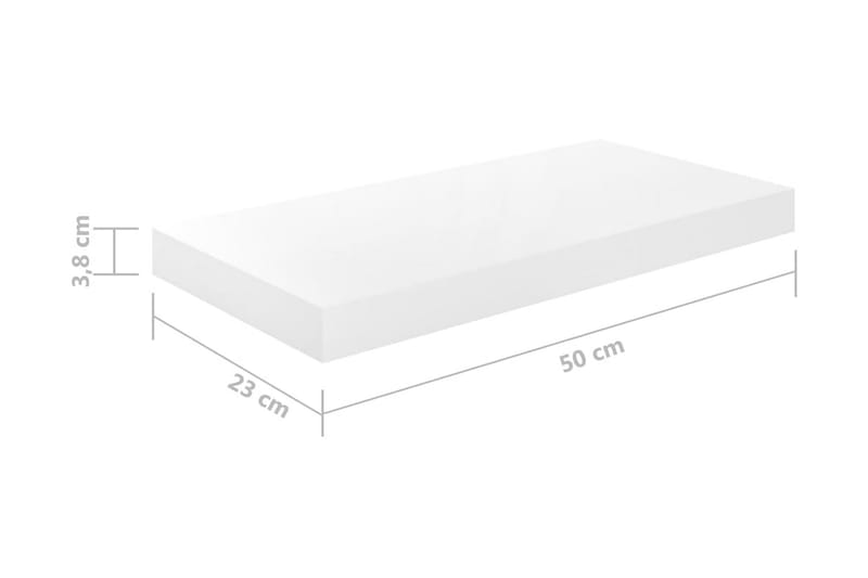 Flytende vegghyller 2 stk høyglans hvit 50x23x3,8 cm MDF - Oppbevaring - Hylle - Vegghylle