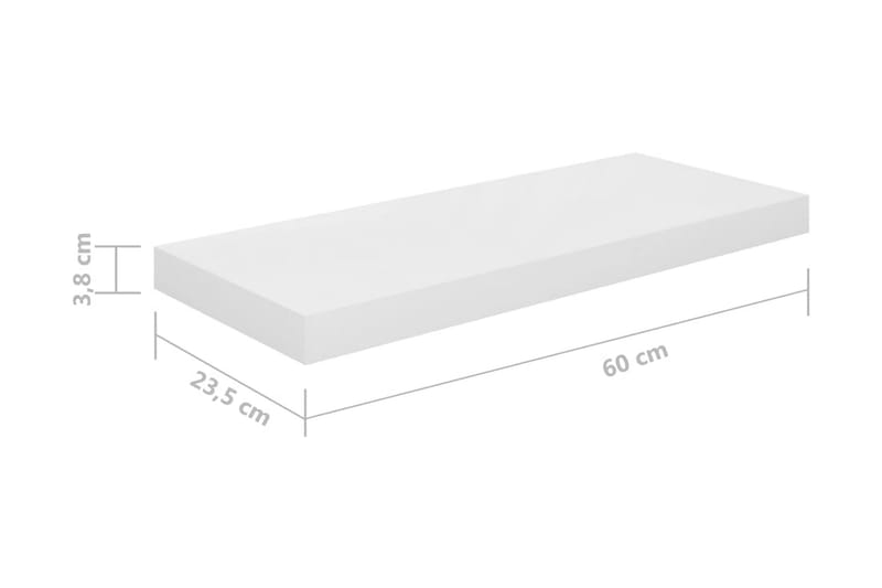 Flytende vegghyller 2 stk høyglans hvit 60x23,5x3,8 cm MDF - Oppbevaring - Hylle - Vegghylle