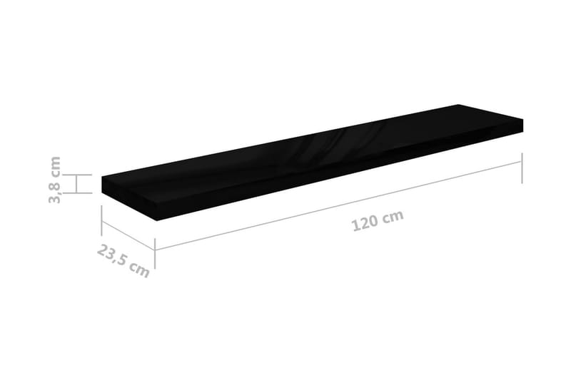 Flytende vegghyller 2 stk høyglans svart 120x23,5x3,8 cm MDF - Oppbevaring - Hylle - Vegghylle