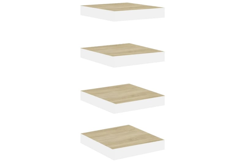 Flytende vegghyller 4 stk eik og hvit 23x23,5x3,8 cm MDF - Hvit - Oppbevaring - Hylle - Vegghylle