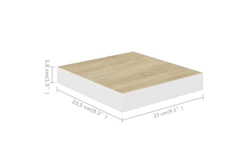 Flytende vegghyller 4 stk eik og hvit 23x23,5x3,8 cm MDF - Hvit - Oppbevaring - Hylle - Vegghylle