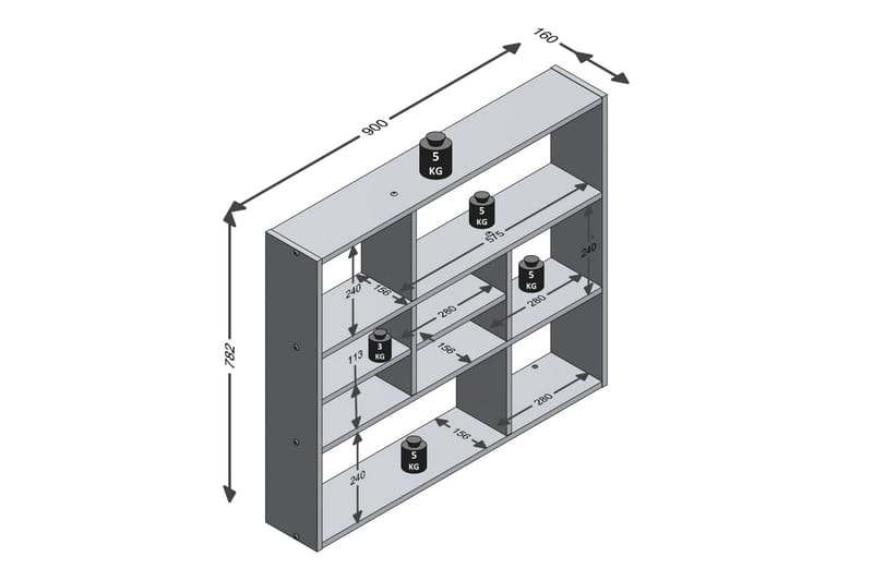 FMD Vegghengt hylle med 9 rom antikk eik og hvit - Oppbevaring - Hylle - Vegghylle