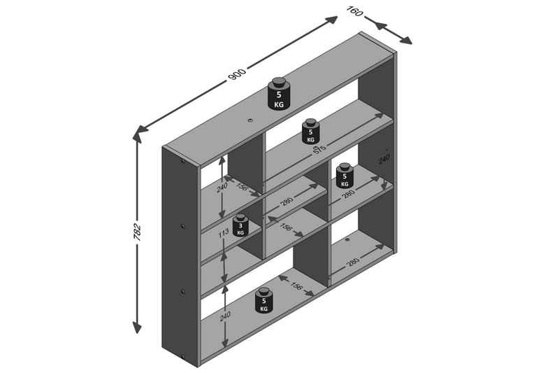 FMD Veggmontert hylle med 9 rom eik - Oppbevaring - Hylle - Vegghylle