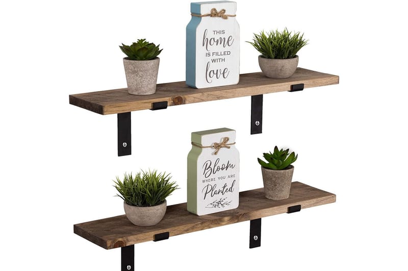 Vegghylle 16x60 cm 2-pk - Valnøtt/Svart - Oppbevaring - Hylle - Vegghylle