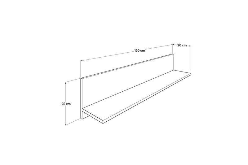 Vegghylle 25x120 cm - Hvit - Oppbevaring - Hylle - Vegghylle