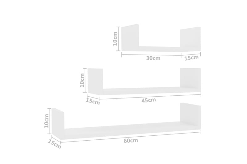 Vegghylle 3 stk hvit sponplate - Hvit - Oppbevaring - Hylle - Vegghylle