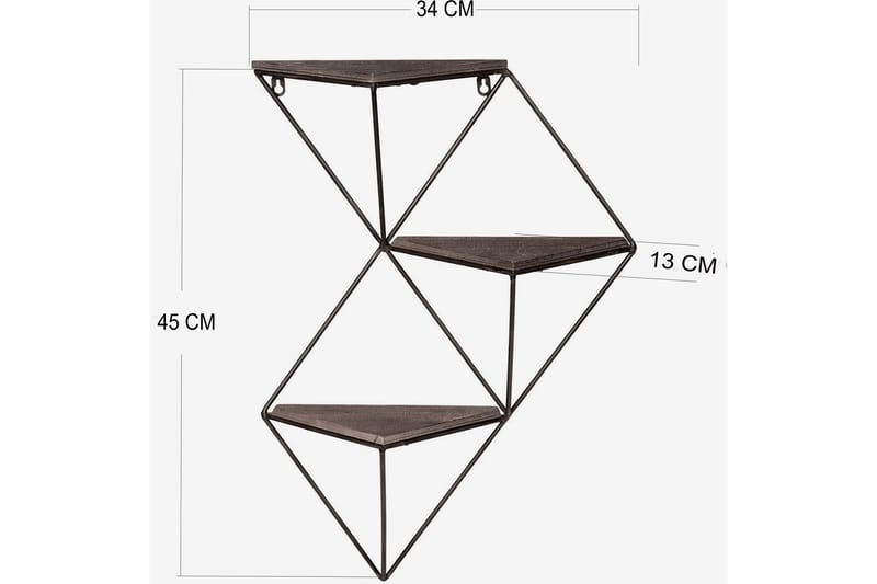 Vegghylle 45x34 cm - Valnøtt/Svart - Oppbevaring - Hylle - Vegghylle