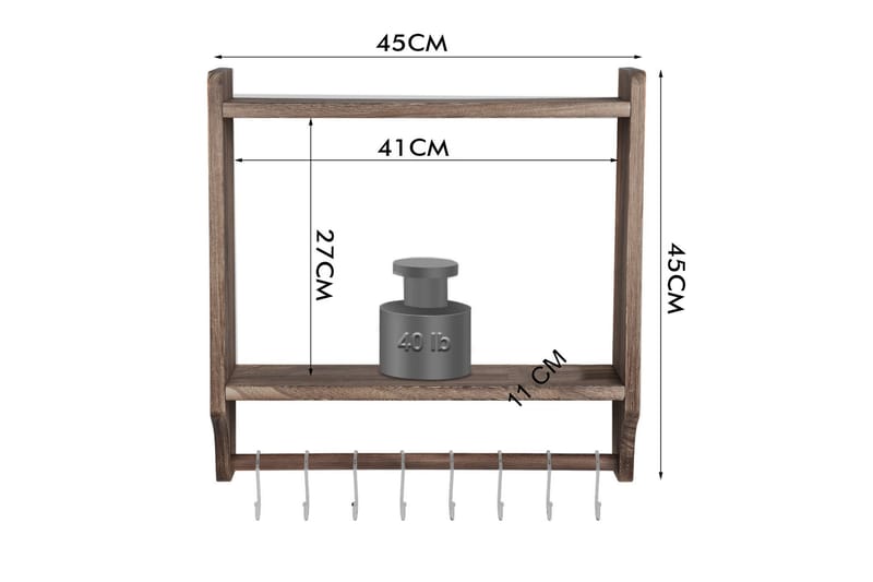 Vegghylle 45x45 cm - Valnøtt - Oppbevaring - Hylle - Vegghylle