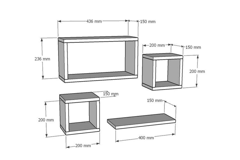 Vegghylle Babil 44x15 cm 4 Hyller - Hvit - Oppbevaring - Hylle - Vegghylle