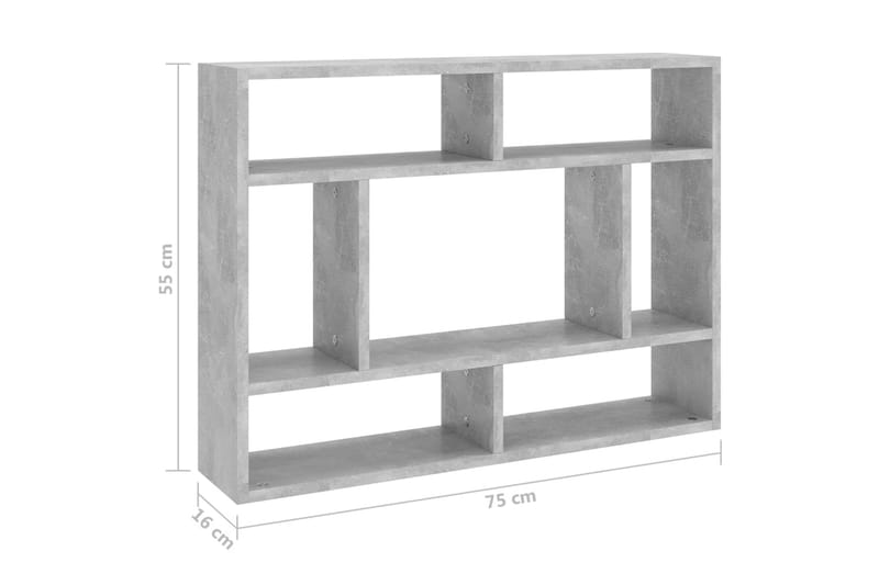 Vegghylle betonggrå 75x16x55 cm sponplate - Grå - Oppbevaring - Hylle - Vegghylle