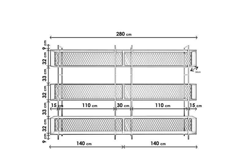 Vegghylle Duvarci 280x34 cm - Svart - Oppbevaring - Hylle - Vegghylle