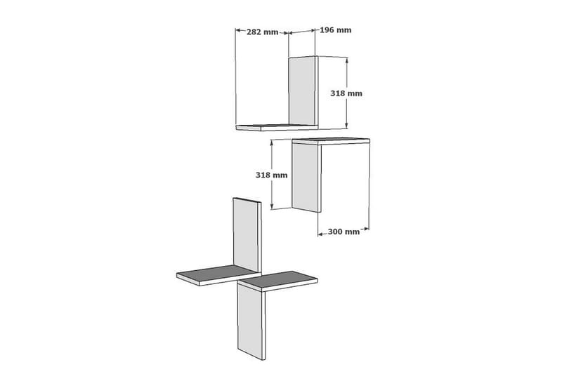 Vegghylle Faccia 44x32 cm 4 Hyller - Hvit - Oppbevaring - Hylle - Vegghylle