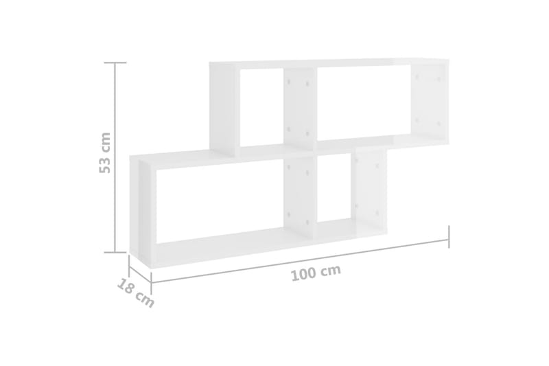 Vegghylle høyglans hvit 100x18x53 cm sponplate - Hvit - Oppbevaring - Hylle - Vegghylle