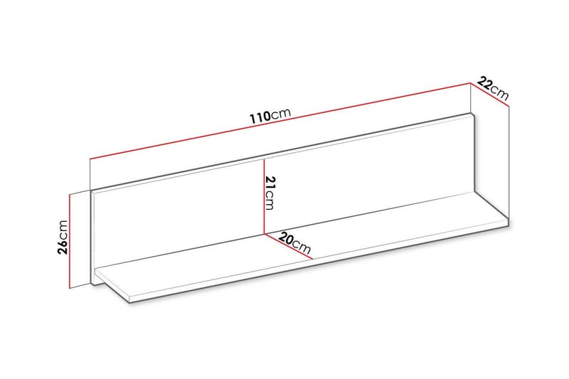 Vegghylle Rathmore 110x22 cm - Grå - Oppbevaring - Hylle - Vegghylle