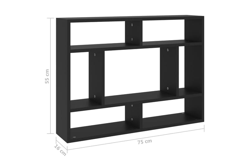 Vegghylle svart 75x16x55 cm sponplate - Svart - Oppbevaring - Hylle - Vegghylle