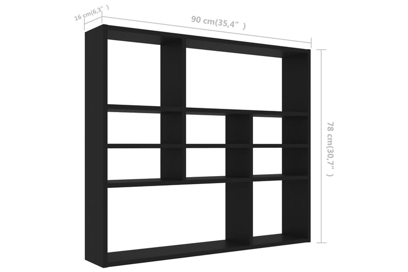 Vegghylle svart 90x16x78 cm sponplate - Oppbevaring - Hylle - Vegghylle