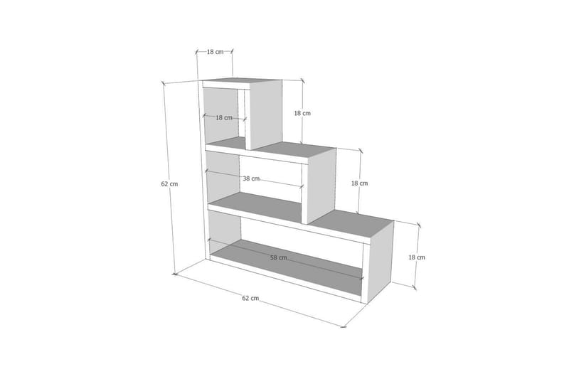 Vegghylle Piramit 62x18 cm - Hvit - Oppbevaring - Hylle - Vegghylle