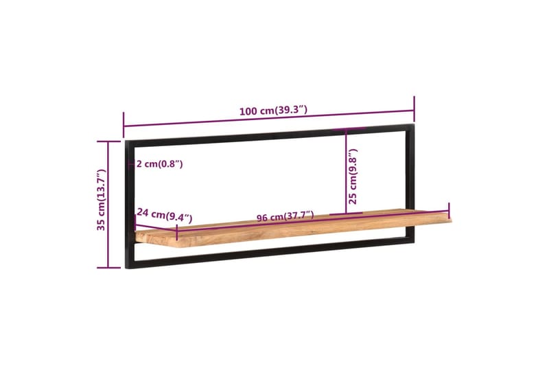 Vegghyller 2 stk 100x24x35 cm heltre akasie og stål - Brun - Oppbevaring - Hylle - Vegghylle