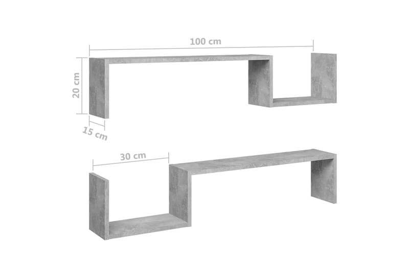 Vegghyller 2 stk betonggrå 100x15x20 cm sponplate - Grå - Oppbevaring - Hylle - Vegghylle