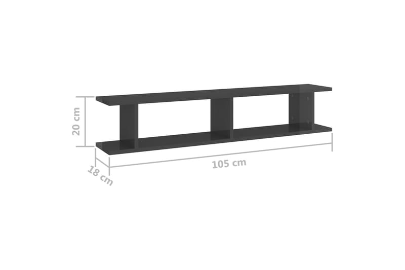 Vegghyller 2 stk høyglans grå 105x18x20 cm sponplate - Grå - Oppbevaring - Hylle - Vegghylle