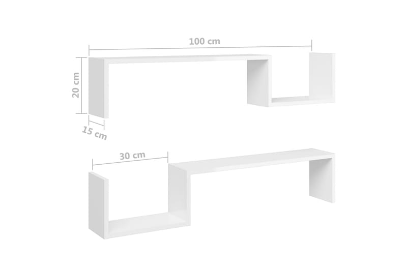 Vegghyller 2 stk høyglans hvit 100x15x20 cm sponplate - Hvit - Oppbevaring - Hylle - Vegghylle