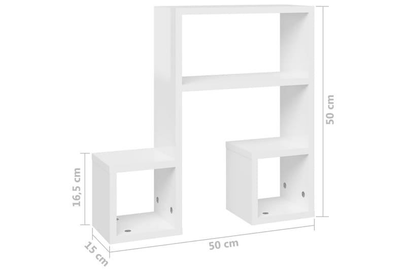 Vegghyller 2 stk høyglans hvit 50x15x50 cm sponplate - Hvit - Oppbevaring - Hylle - Vegghylle