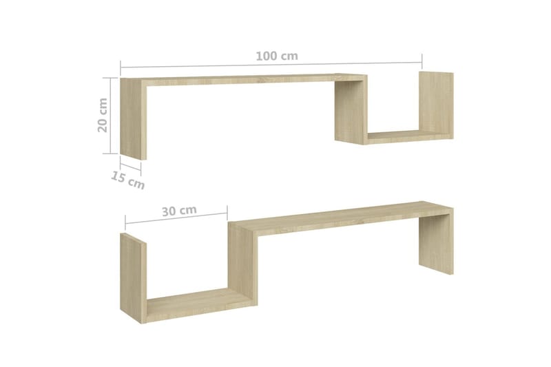 Vegghyller 2 stk sonoma eik 100x15x20 cm sponplate - Brun - Oppbevaring - Hylle - Vegghylle