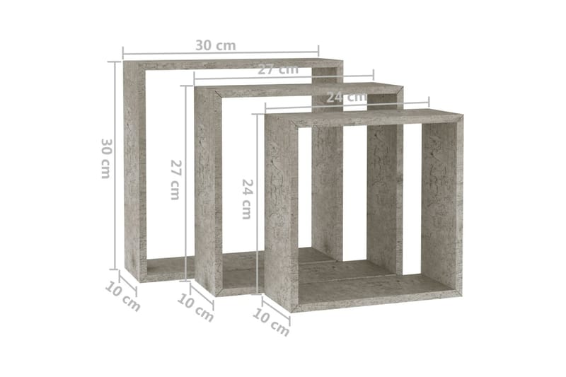 Vegghyller kubeformet 3 stk betonggrå - Grå - Oppbevaring - Hylle - Vegghylle