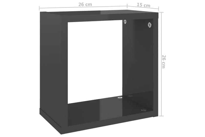 Vegghyller kubeformet 4 stk høyglans grå 26x15x26 cm - Grå - Oppbevaring - Hylle - Vegghylle