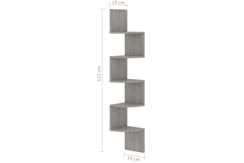 Veggmontert hjørnehylle 19x19x123 cm sponplate betonggrå - Grå - Vegghylle - Vegghengt oppbevaring