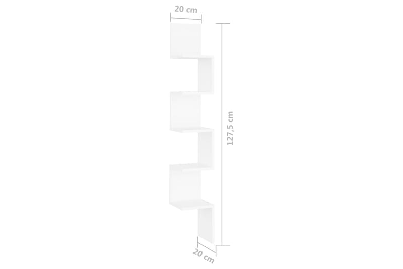 Veggmontert hjørnehylle hvit 20x20x127,5 cm sponplate - Hvit - Oppbevaring - Hylle - Vegghylle