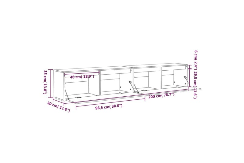 Veggskap 2 stk 100x30x35 cm heltre furu - Brun - Oppbevaring - Hylle - Vegghylle