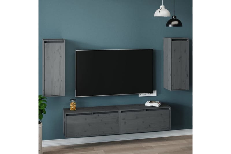 Veggskap 2 stk grå 30x30x80 cm heltre furu - Grå - Oppbevaring - Hylle - Vegghylle