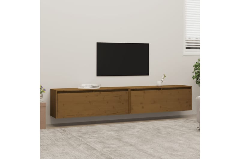 Veggskap 2 stk honningbrun 100x30x35 cm heltre furu - Brun - Oppbevaring - Hylle - Vegghylle