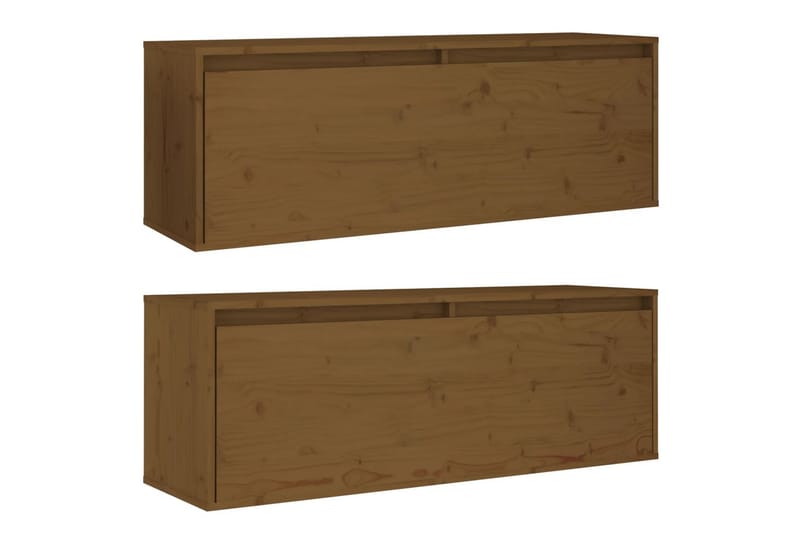 Veggskap 2 stk honningbrun 100x30x35 cm heltre furu - Brun - Oppbevaring - Hylle - Vegghylle