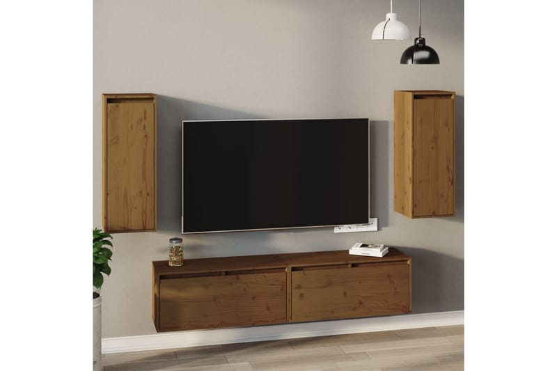 Veggskap 2 stk honningbrun 30x30x80 cm heltre furu - Brun - Oppbevaring - Hylle - Vegghylle