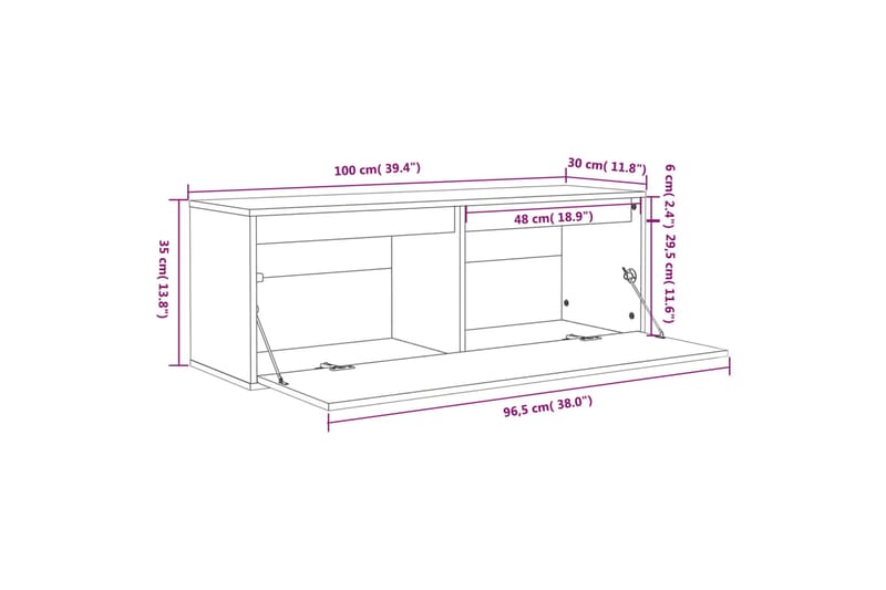 Veggskap honningbrun 100x30x35 cm heltre furu - Brun - Oppbevaring - Hylle - Vegghylle