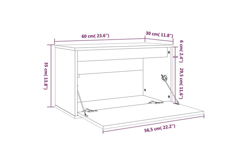 Veggskap hvit 60x30x35 cm heltre furu - Hvit - Oppbevaring - Hylle - Vegghylle