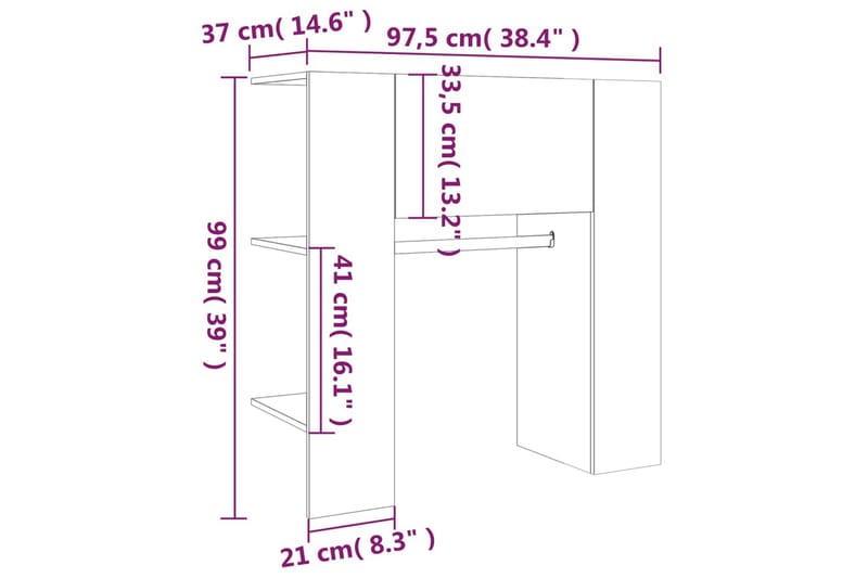 beBasic Gangskap hvit 97,5x37x99 cm konstruert tre - Hvit - Oppbevaring - Kles oppbevaring - Kleshengere & knaggrekker - Klestativ