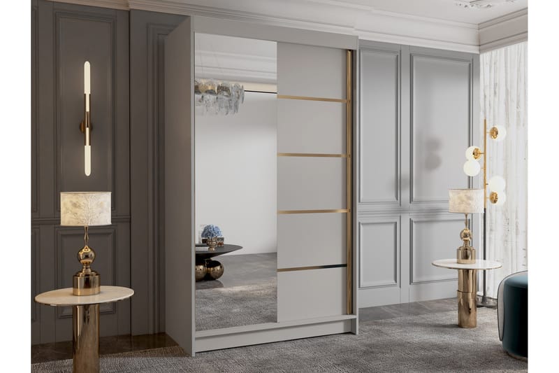 Narbonne Garderobe med Speil 100x200 cm - Beige - Oppbevaring - Garderober & garderobesystem