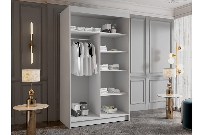 Narbonne Garderobe med Speil 100x200 cm - Beige - Oppbevaring - Garderober & garderobesystem