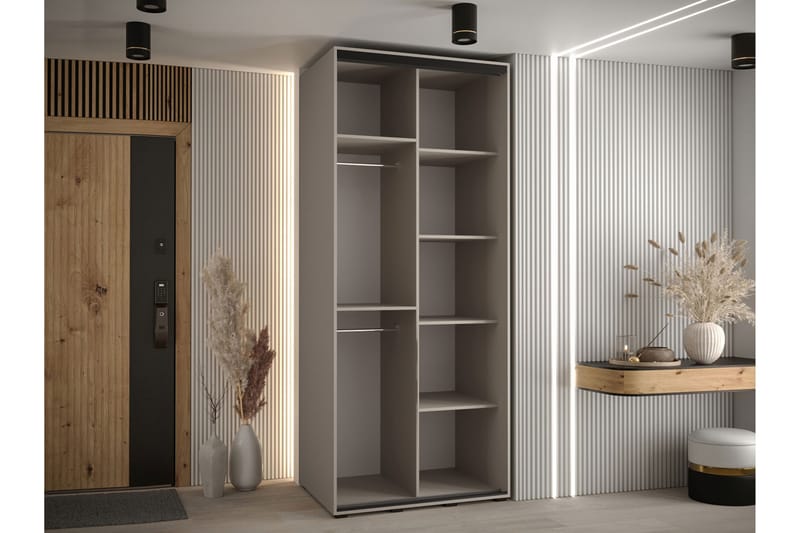 Norrebon Garderobe med Speil 100x235 cm - Beige - Oppbevaring - Garderober & garderobesystem