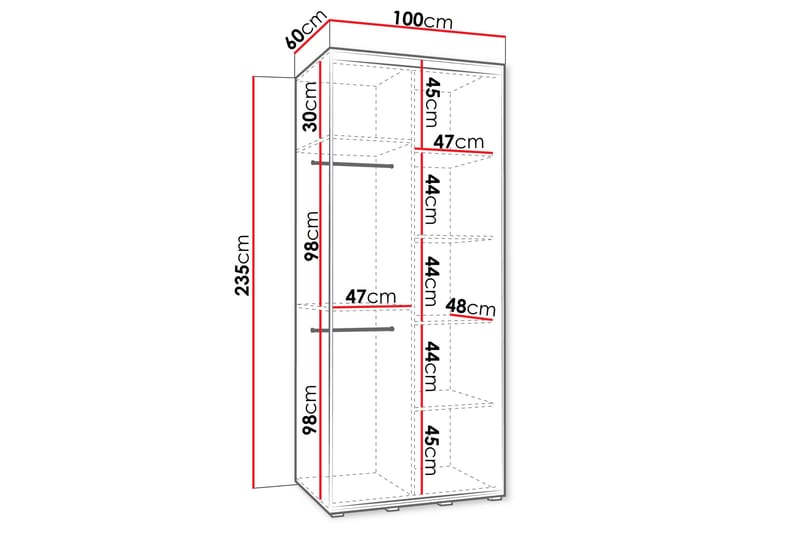 Norrebon Garderobe med Speil 100x235 cm - Beige - Oppbevaring - Garderober & garderobesystem