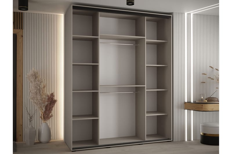 Norrebon Garderobe med Speil 200x235 cm - Beige - Oppbevaring - Garderober & garderobesystem