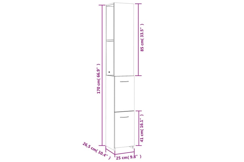 beBasic Baderomsskap brun eik 25x25x170 cm konstruert tre - Brun - Oppbevaring - Oppbevaring til baderom - Veggskap & høyskap