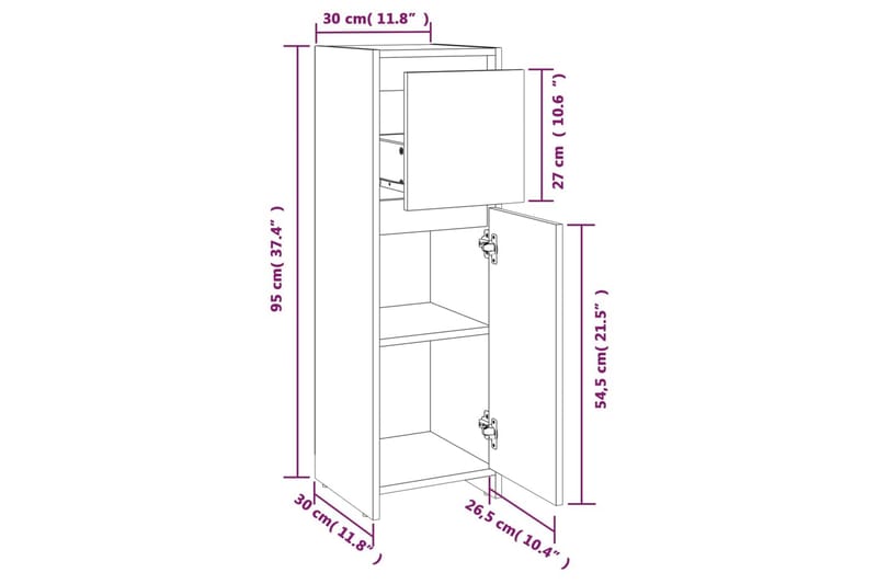 beBasic Baderomsskap grå sonoma eik 30x30x95 cm konstruert tre - GrÃ¥ - Oppbevaring - Oppbevaring til baderom - Baderomsskap