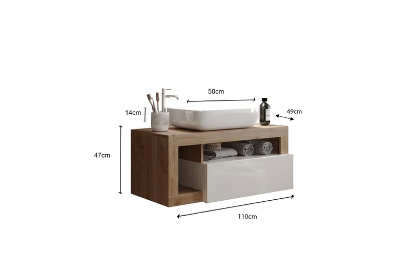 Hamburgan Tvättställsskåp 110x47 cm - Hvit - Oppbevaring - Oppbevaring til baderom - Servantskap & kommode